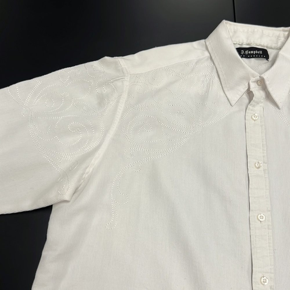 Embroidered White Button Up Shirt J. Campbell Los Angeles Size XXL